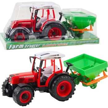 autíčko LEAN Toys Farmářský traktor se secím strojem Červený