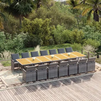 Zahradní lavice zahrada-XL 15dílný zahradní jídelní set s poduškami šedý polyratan 3095659