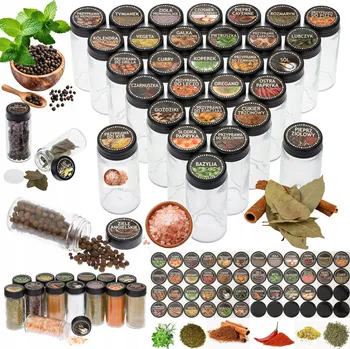 Sklenice Nádoby na koření SKLENICE Kořenka samolepky Organizér Skleničky 30ks