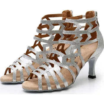 Dámské sandále Lelka taneční boty na latino L395 - 7,5cm podpatek - STŘÍBRNÉ, velikost 42