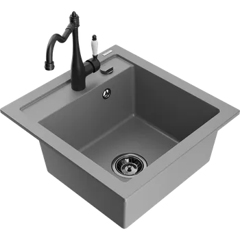 Granitový dřez Mexen Vito granitový dřez 1-komorový s kuchyňskou baterií Carla, šedý - 6503-71-670700-70-B Granitové dřezy s baterií