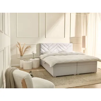 Postel Kontinentální postel s úložným prostorem krémově bílá látkové čalounění 180 x 200 cm moderní styl ložnice Beliani