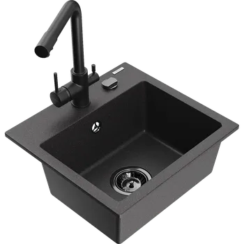 Granitový dřez Mexen Milo granitový dřez 1-komorový s kuchyňskou baterií Duero, černý kropenatý - 6505-76-671600-70-B Granitové dřezy s baterií