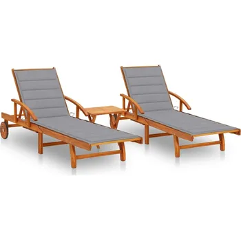Zahradní lehátko zahrada-XL Zahradní lehátka 2 ks se stolkem a poduškami masivní akácie 3077346