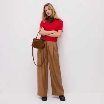 Reserved - Kalhoty z napodobeniny kůže - zlatavá hnědá - 354GF-82X - 354GF-82X-XXL