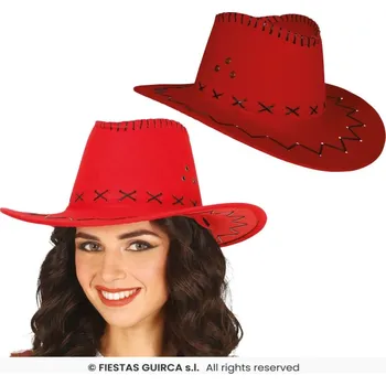 Karnevalový doplněk Červený kovbojský klobouk ze syntetické kůže