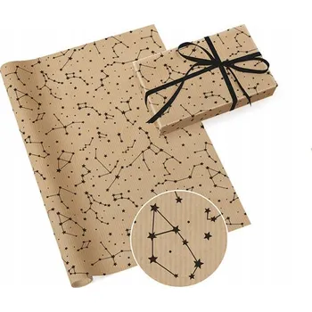 Balící papír DÁRKOVÝ BALICÍ PAPÍR KRAFT SOUHVĚZDÍ GALAXIE HVĚZDY NAROZENINY 70X200 CM