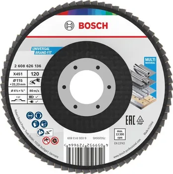 Brusný kotouč Bosch Lamelový brusný kotouč X451, 115 × 22,23 mm, G120, T27, 15 ks Professional (2608626174)