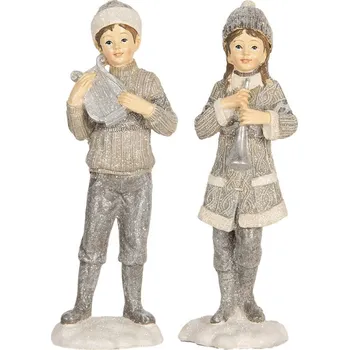 Bytová dekorace Šedá dekorace dívka a chlapec s hudebními nástroji - 8*7*22 cm