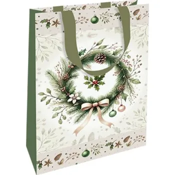 Dárková taška Nekupto Vánoční dárková taška malá luxusní Vánoční věnec