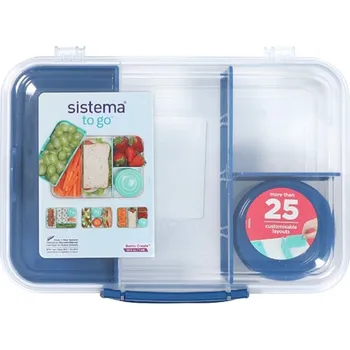 Svačinový box SISTEMA To Go Tříkomorová krabička s nádobou a miskou modrá 1,48 l