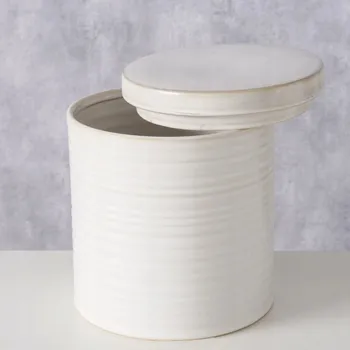 Dóza na potraviny ZAVAŘOVACÍ SKLENICE KERAMICKÁ BÍLÁ S VÍKEM NA SUŠENKY CUKROVÍ POTRAVINY Ø 15,5 cm