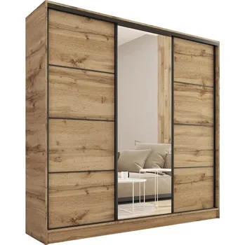 Šatní skříň Šatní skříň HARAZIA 180 se zrcadlem, 4 šuplíky a 2 šatními tyčemi, dub wotan +možnost VÝNOSU + vyzvednutí ZDARMA