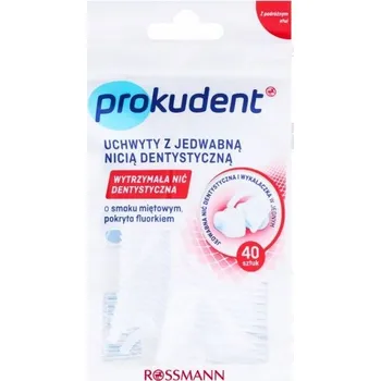 Zubní nit PROKUDENT Zubní nit s držátky a hedvábnou nití a párátkem 40 ks