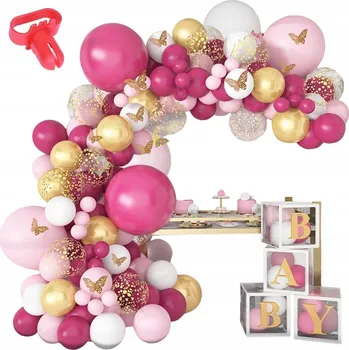 Party dekorace SADA BALÓNKŮ RŮŽOVÁ CHROM ZLATÁ SVATEBNÍ HOSTINA BABY SHOWER PRVNÍ NAROZENINY HOLČIČKA