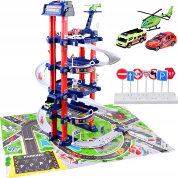 autíčko VELKÉ PARKOVIŠTĚ S DRÁHAMI PRO AUTA, PŘISTÁVACÍ PLOCHA PRO VRTULNÍK, ELEKTRICKÝ VÝTAH