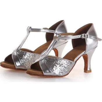 Dámské lodičky Lelka taneční boty na latino 808 - 7 cm podpatek - STŘÍBRNÉ, velikost 40