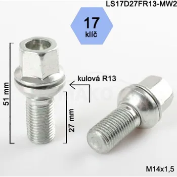Šroubek na kolo Šroub kolový pro Audi A5, S5, RS5 r.v. 2017-2024 cabrio na originální kola, stříbrný, BIMECC