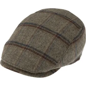 Čepice Fiebig - Headwear since 1903 Pánská taupe kostkovaná vlněná bekovka - Fiebig Velikost: 61 cm (XL)