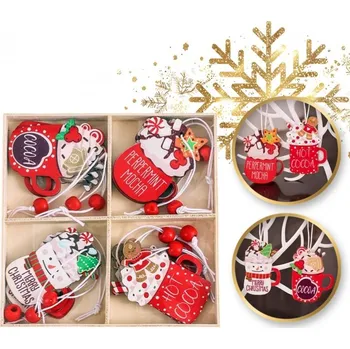 Vánoční ozdoba Sada dřevěných vánočních ozdob Perníčky, 12 ks