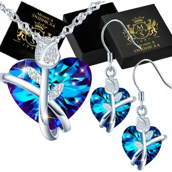 Náušnice Stříbrná Sada Srdce Náušnice Přívěsek Řetízek