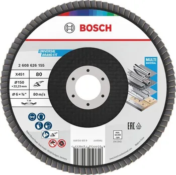 Brusný kotouč Bosch Lamelový brusný kotouč X451, 150 × 22,23 mm, G80, T29, 15 ks Professional (2608626155)