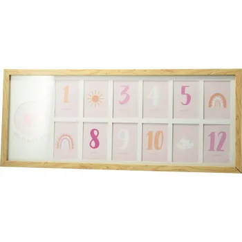 Rám na obraz Dětský fotorámeček Heart, 60 x 25 x 1,8 cm, MDF, 12x 6 x 9 cm, přírodní