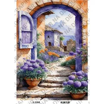 Umělecký papír Rýžový a soft papír na decoupage - Zápraží levandulové - KB3395 Materiál: Soft, Rozměr: A4
