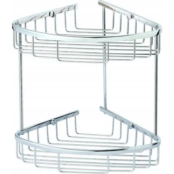Drátěná police Rohová koupelnová police Stella, kovová, chromovaná, dvojitá, 27 x 20,5 cm