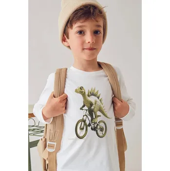 Chlapecké tričko Dětské bavlněné tričko s dlouhým rukávem Mayoral béžová barva, s potiskem, 4087 4087.5E.Mini.9BYA 01X, vel. 140