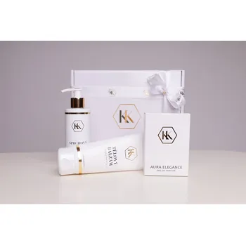 Kosmetická sada Luxusní dárková sada Aura Elegance: Parfém, sprchový olej a tělový balzám