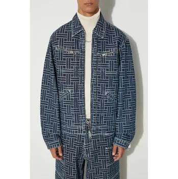 Pánská větrovka Džínová bunda Kenzo Trucker Denim Jacket Weave pánská, modrá barva, přechodná, oversize, FE65DV3106J2.DD 59A, vel. M