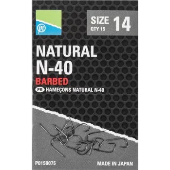 Rybářský háček PRESTON INNOVATIONS Preston Háček Natural N-40 hooks Velikost háčku: 14