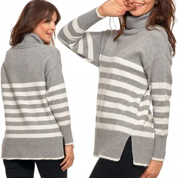 Dámský svetr DÁMSKÝ SVETR s Proužky Rolák Volný Pohodlný Béžový Stylový na Podzim MORAJ XL