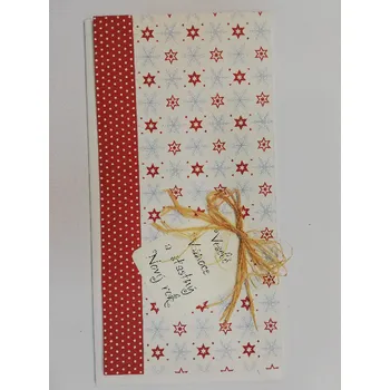 Dvojité vánoční přání s mašličkou - hvězdičky a puntíčky