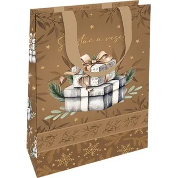 Dárková taška Nekupto Vánoční dárková taška malá luxusní Dárečky šťastné a veselé