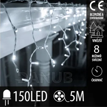 LED trubice Vánoční LED světelná záclona vnější - programy - časovač - 150LED - 5M Studená Bílá