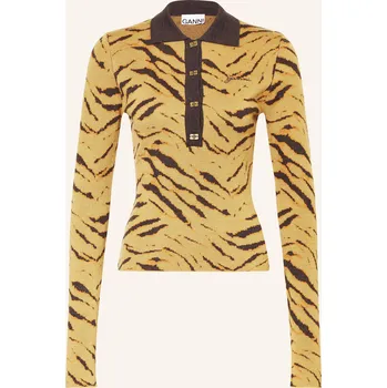 Dámská košile Ganni Dámské Tričko S Dlouhým Rukávem Z Merino Vlny, žlutá /...