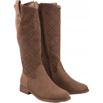 Dámské kozačky S.BARSKI HY52-534 DÁMSKÉ AŽUROVÉ VYSOKÉ KOZAČKY SEMIŠOVÉ EKO coffee 40 Hnědá