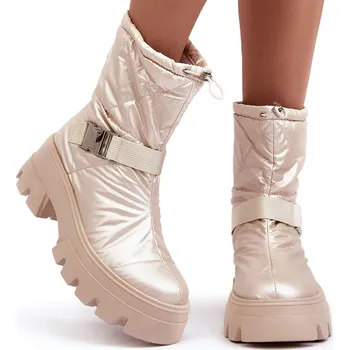 Dámská zimní obuv KOTNÍKOVÉ BOTY NA MASIVNÍ PODRÁŽCE BÉŽOVÉ 37