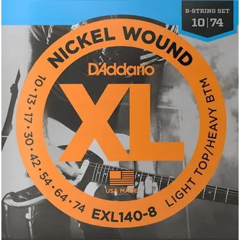 Struna pro kytaru a smyčcový nástroj Struny pro elektrickou kytaru D'Addario XL Nickel EXL140-8 10-74, 8 ks