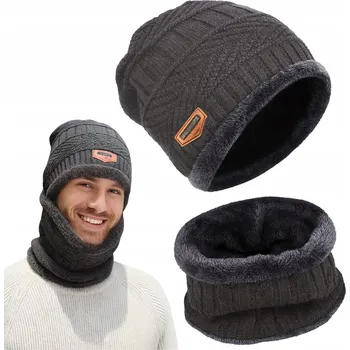 Čepice Elegantní zimní pánská souprava čepice nákrčník zateplená šála tunel set