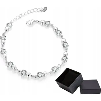 Náramek Dámský Stříbrný Náramek Řetízkový s Kuličkami a Křišťály - Jemný a Decentní