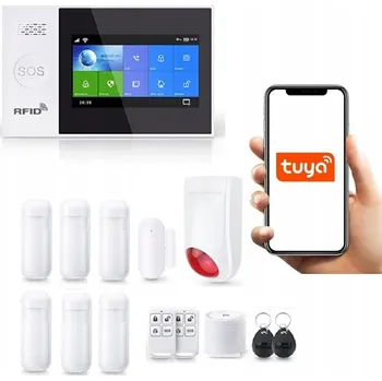 Sada domovního alarmu BEZDRÁTOVÝ LCD ALARM 4.3' GSM WiFi SMS TUYA V POLŠTINĚ 6xPIR + SIRÉNA