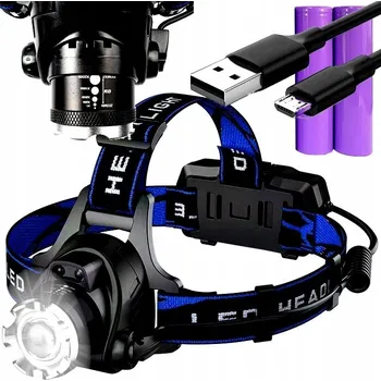 Čelovka ČELOVKA LED VODĚODOLNÁ ČELNÍ SVÍTILNA NA HLAVU SILNÁ 2x AKUMULÁTOR ZOOM