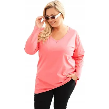 Dámská halenka Dámská halenka Plus Size s výstřihem do V a dlouhým rukávem růžová 4XL/5XL