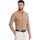 Pánská košile Ombre světle hnědá bavlněno-lněná se stojáčkem L