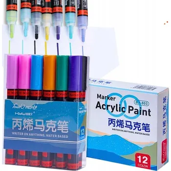 SADA AKRYLOVÝCH FIXY 12 KS VODĚODOLNÝCH FIXY POPISOVAČE BARVOU