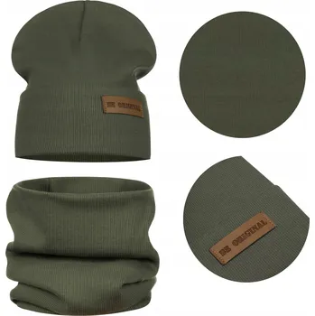 Čepice Jarní dětská souprava ČEPICE NÁKRČNÍK BAVLNA Dvojitá látka ZELENÁ