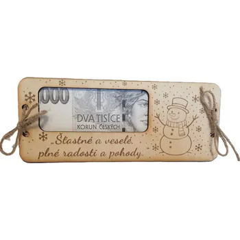 Obálka Dary dřeva Vánoční dřevěná obálka na peníze-sněhulák